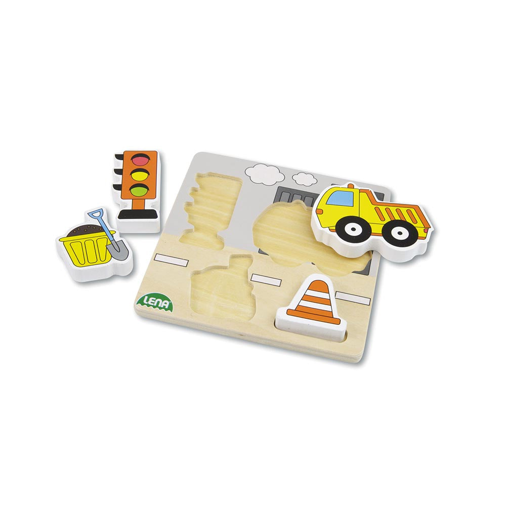 LENA Wooden Puzzle for Children 18 Months Up: Construction Dump Truck