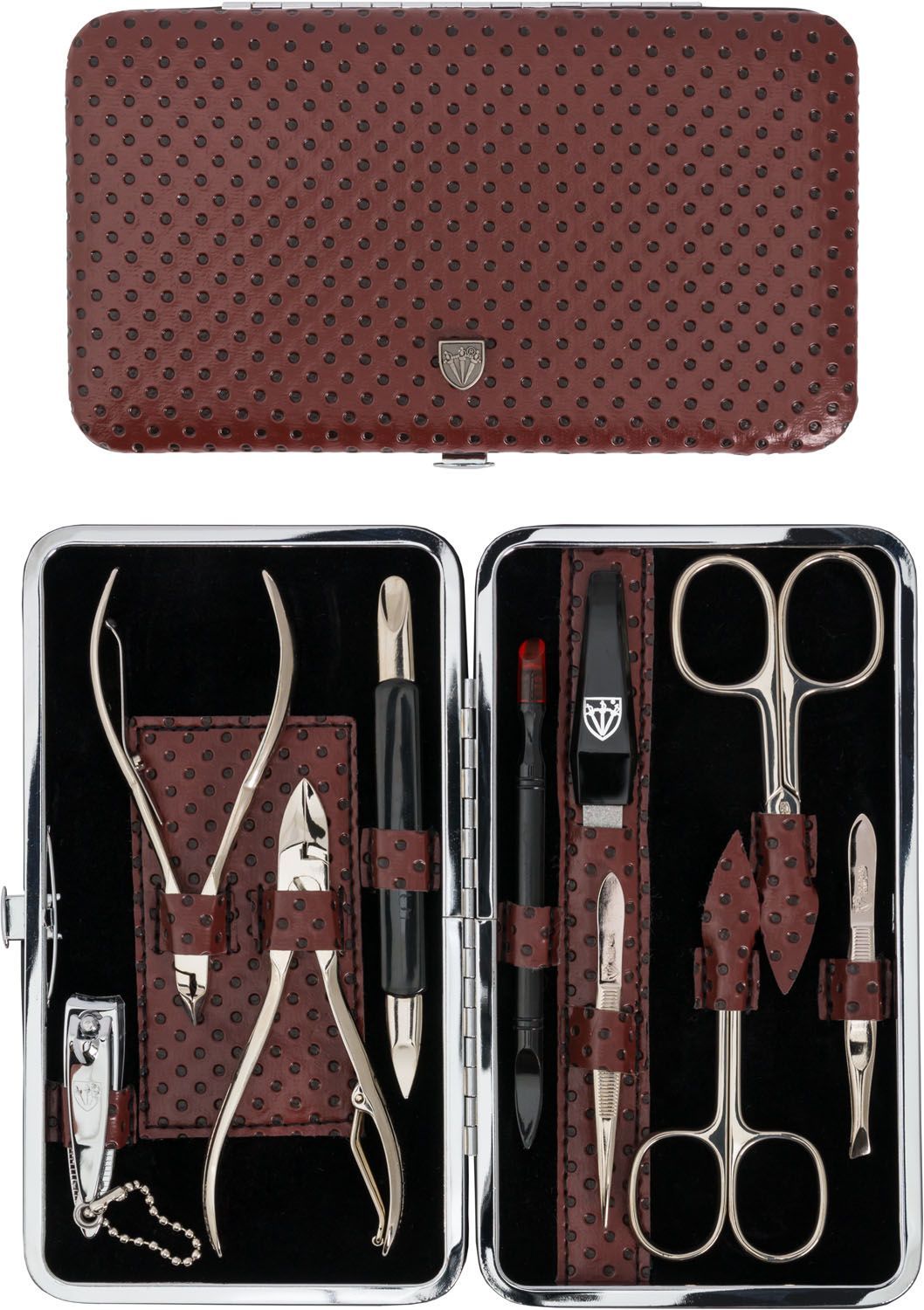 Kellermann Manicure Set Burgundy/Black Spots, Fashion Material 10 Pieces