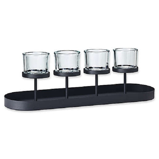 Blomus Candle Holder: Raised Tealights on Elongated Black Steel Tray NERO