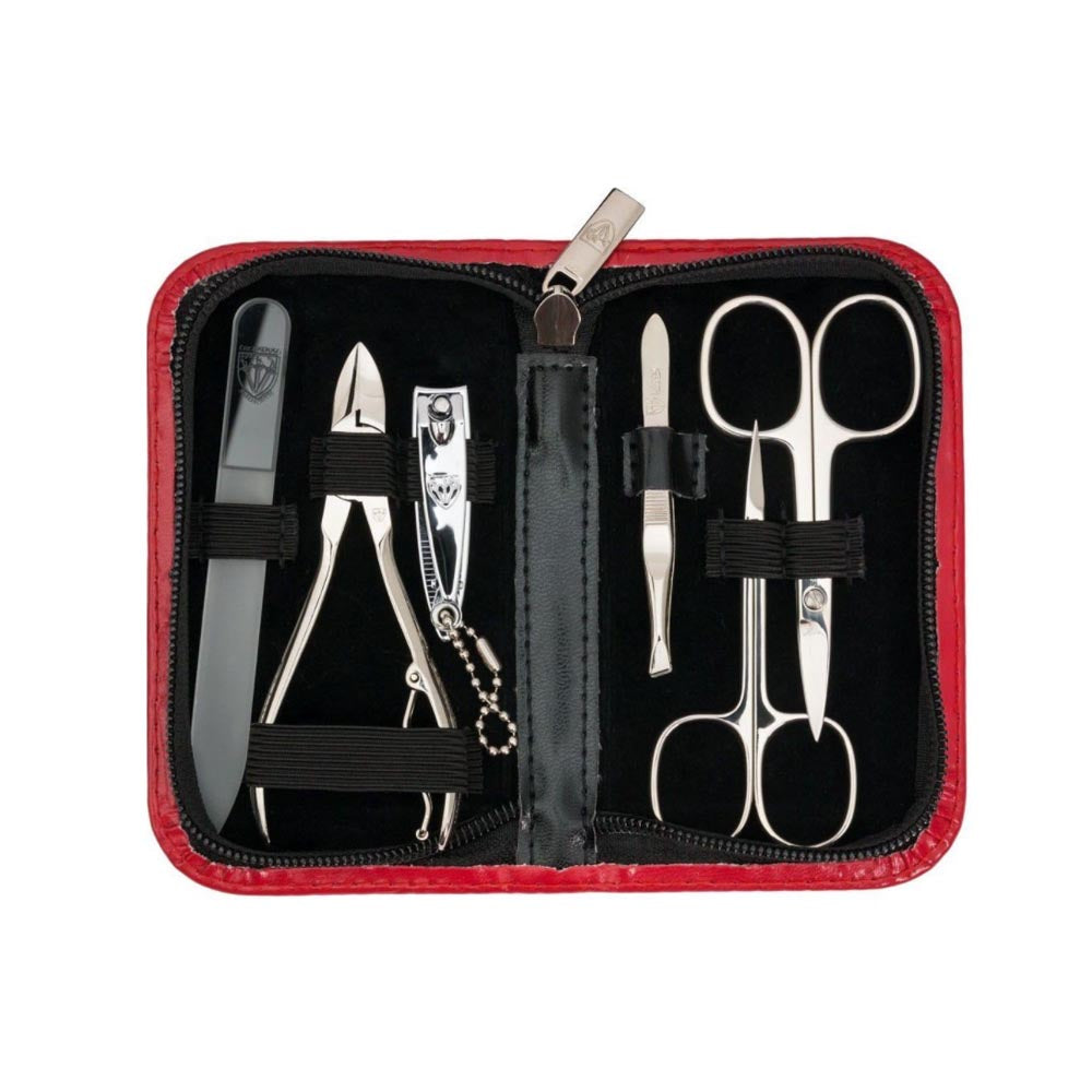 Kellermann Manicure Set Extra-Fine Steel: Red Faux Case 7831 FN - 6 Piece