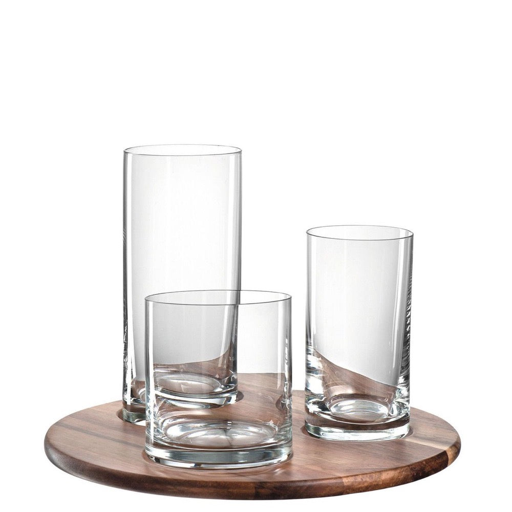 Leonardo Appetiser Server: Round Wood Server with 3 Serving Glasses Cucina