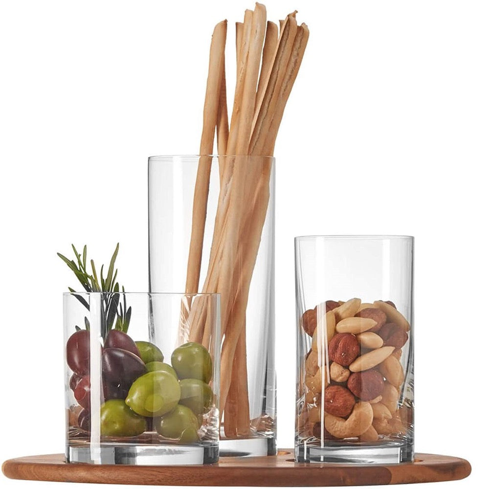 Leonardo Appetiser Server: Round Wood Server with 3 Serving Glasses Cucina