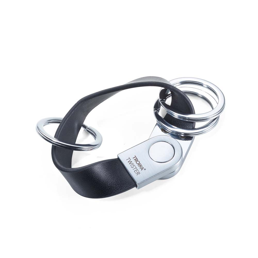 Demo - TROIKA Keyring with Leather Strap and Rounded Twist Lock - Black