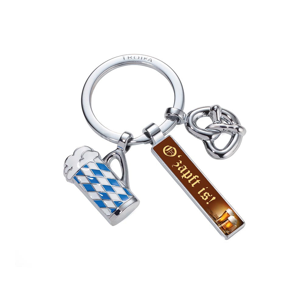 TROIKA Keyring Bavarian Themed with 3 Charms - Pretzel Beer and O ZAPFT IS