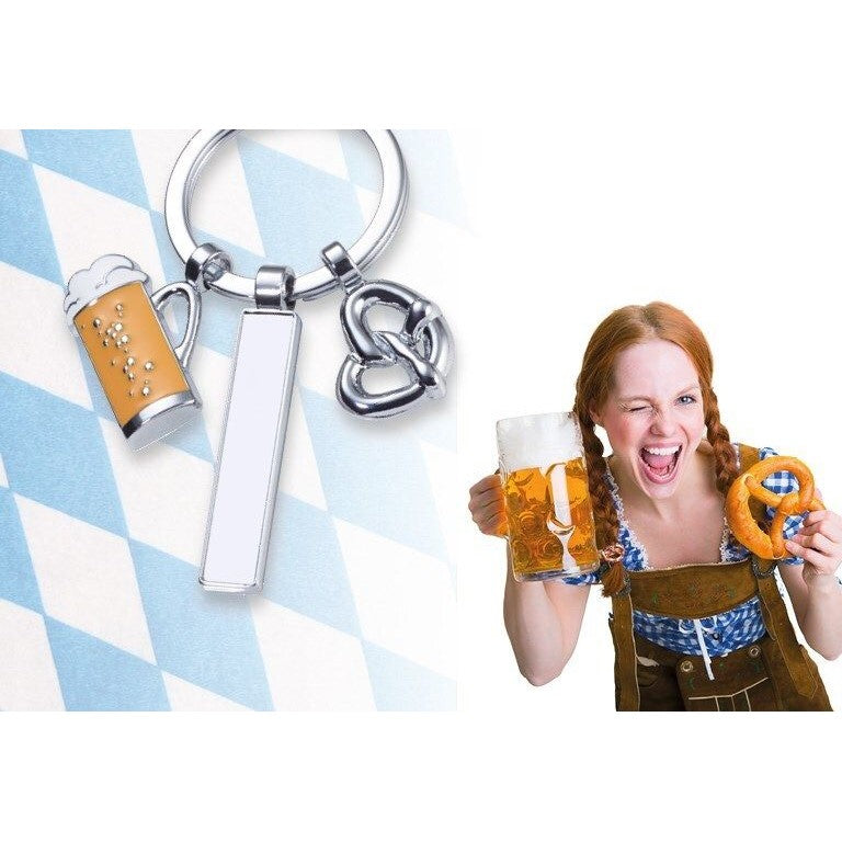 TROIKA Keyring: Beerfest with Pretzel, Beer and Personalisable Blank Charms