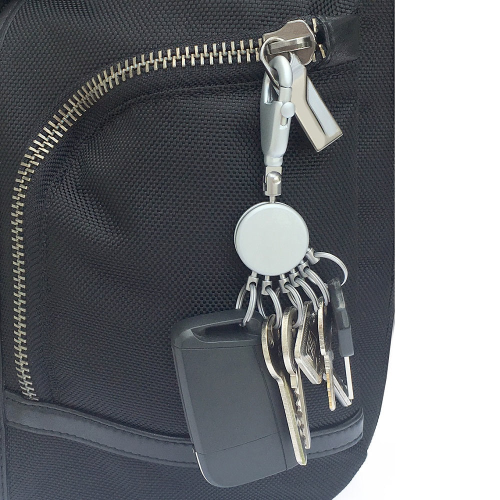 TROIKA Keyring with Carabiner and 6 Rings PATENT Silver - Personalisable