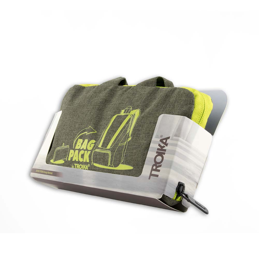 TROIKA Backpack Foldable BAGPACK 12 Litre - Neon Green/Grey