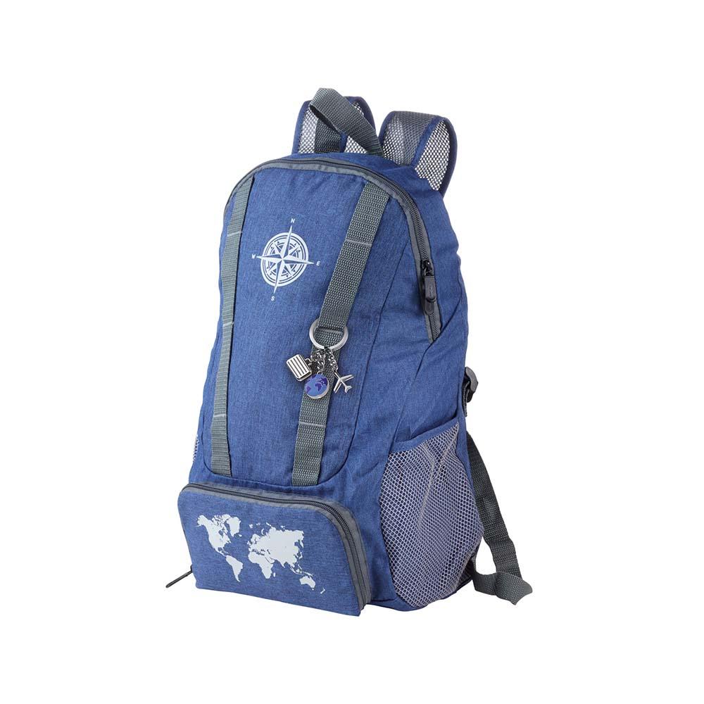 TROIKA Backpack and Keyring BAGPACK GLOBETROTTER SET - Dark Blue/Grey